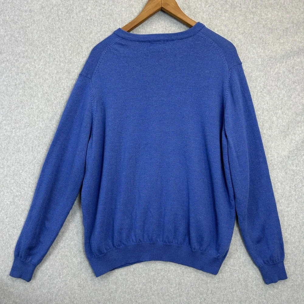 Thomas Dean V-Neck Sweater Blue Extrafine Merino Wool Old Money Mens Large READ